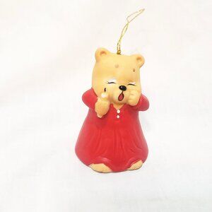 Sleepy Bear In Nightgown Bell Ornament Giftco Porcelain Vintage 2" Taiwan
